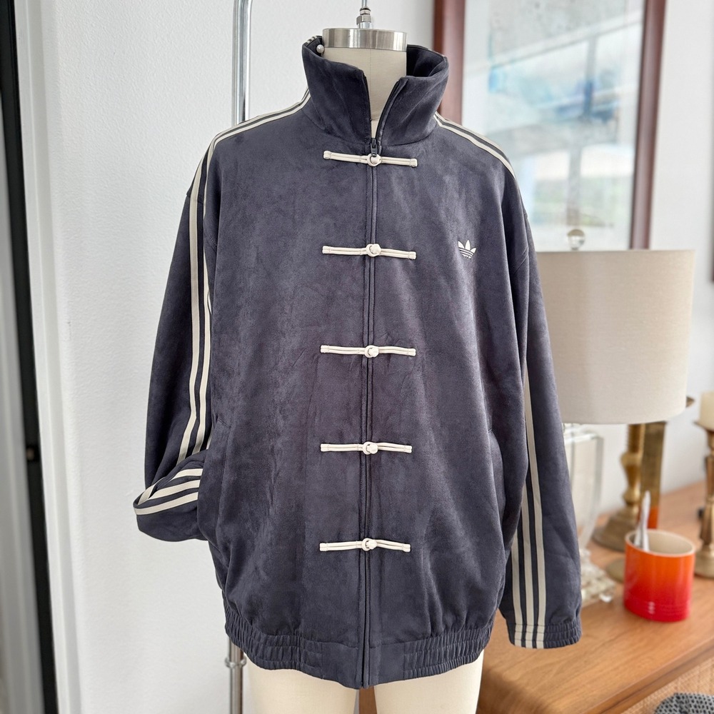 Adidas Originals Faux Suede Kung Fu Track Jacket Grey White HP0426 Mens XL
